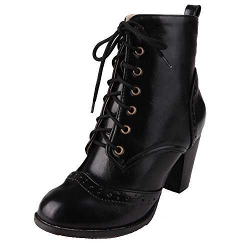 CUTEHEELS Women Chelsea Boots with Pointed Toe and Block Heel Lace Up Boots with Large Size Available