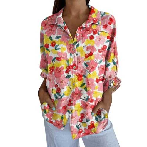 T Shirts Women Summer Basic Tops Fashion Long Printed Casual Lapel Shirt Work Blouse Casual Ladies Baggy Plus Size Casual Cotton Tee Tops Oversized T Shirts