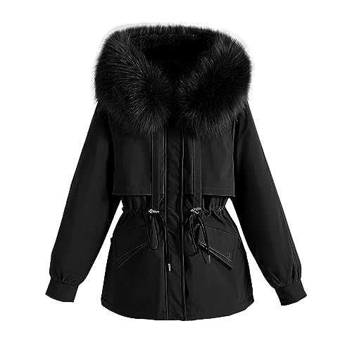 NSICBMNO Winter Coats For Women Uk Fleece Lined Jackets Parka Coats With Fur Hood Ladies Puffer Jackets Long Padded Sherpa Fleece Trench Plus Size Streetwear