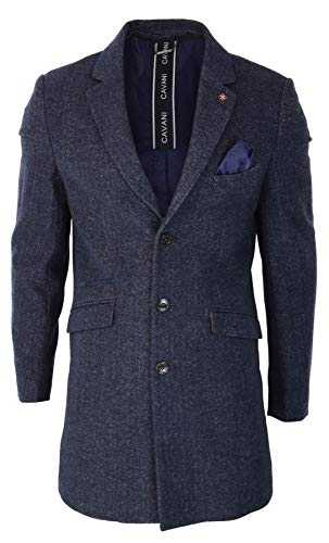 Mens Smart Casual 3/4 Wool Overcoat Jacket Herringbone Tweed 3 Button Coat