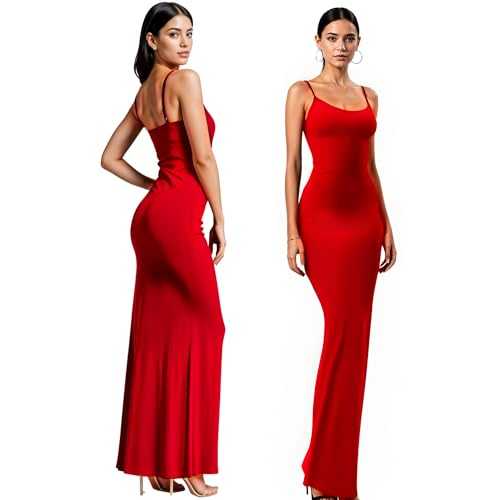 Re Tech UK - Elegant Womens Long Maxi Dress Adjustable Straps - Ribbed Fabric, Cami Bodycon, Perfect for Going Out, Birthdays & Parties, Aesthetic Clothing, Y2K Spaghetti Straps,