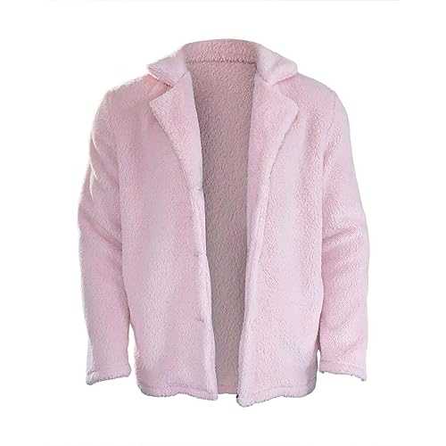 Mens Coat Wool Men's Large Size Winter Button Coat Lapel Long Sleeve Padded Thickened Vintage Jacket Plush Coat Mens Western Jacket (Pink, XXL)