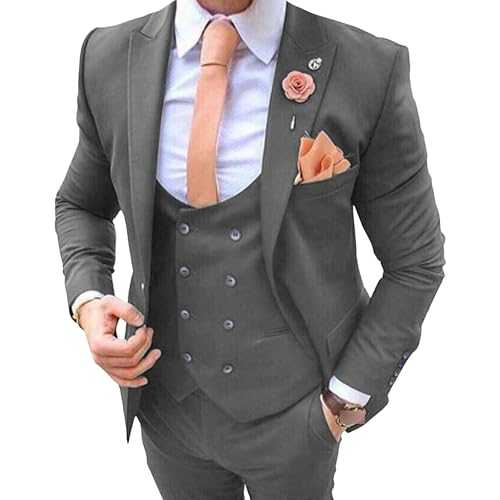 JEShifangjiusu Men's 3 Piece Slim Fit Suit Solid Double Breasted Vest Suit Formal Suit for Wedding Beach Prom Dinner Party