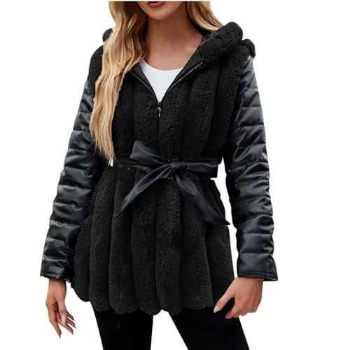 Women Winter Faux Fur Hooded Coat Oversized Short Teddy Bear Parka Coats Fluffy Fuzzy Outerwear Winter Thick Fleece Jacket Ladies Casual Puffer Jackets Windproof Padded Sherpa Overcoats Plus Size