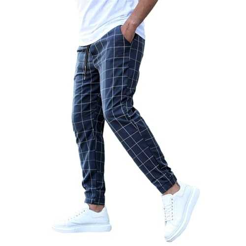 Mens Skinny Checked Trousers : Tartan Trousers for Men Checked Joggers Tracksuit Bottoms Elasticated Waist Casual Jogging Running Sweatpants Mens Trousers Work Trousers Plaid Lounge Pants with Pocket