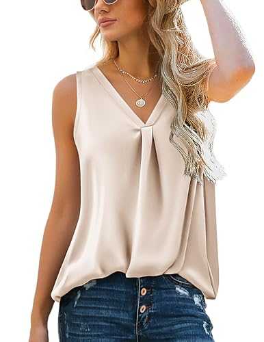 Zeagoo Womens Silk Satin Vest Tops V Neck Tank Tops Summer Casual Sleeveless Camisole Plain Basic Tank Cami Shirt Loose Fit Blouse S-XXL