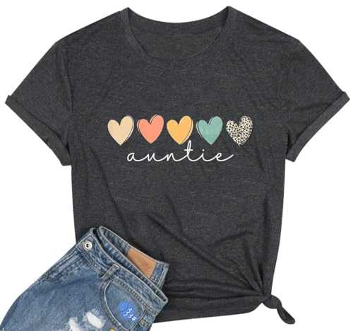 Aunt T-Shirt for Women in My Feral Auntie Era Funny Love Heart Graphic Novetly Short-Sleeve Shirt Summer Top
