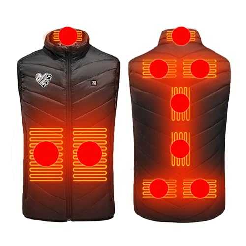 RLEHJN Heated Vest Men and Women, Heated Gilet Electric Body Warmer Sleeveless Quilted Jacket with 9 Heating Zones Rechargeable Winter Warm Heating Coat for Outdoor Working, Skiing, Hiking, Camping