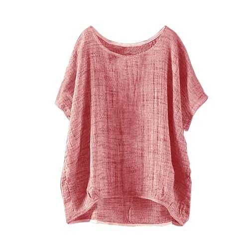 Cocila Casual T Shirts for Women Summer Cotton Linen Fashion Crew Neck Solid Color T Shirt Top Plus Size Half Sleeved Tee Work Blouse Lightweight Loose Womens Tunic