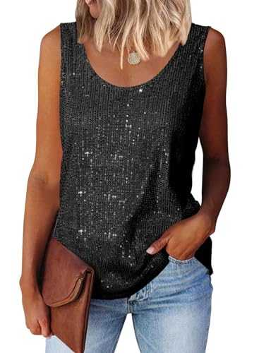 Suncife Womens Sequin Glittery Vests Top V Neck Sparkly Ladies Party Shimmer Tops