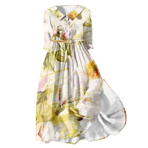 Black Dress Short Sleeve Women's Casual Art Floral Print Mid Length Sleeve Loose Dress with Full Swing Floor Length Holiday Outfits for Women Ladies Shift