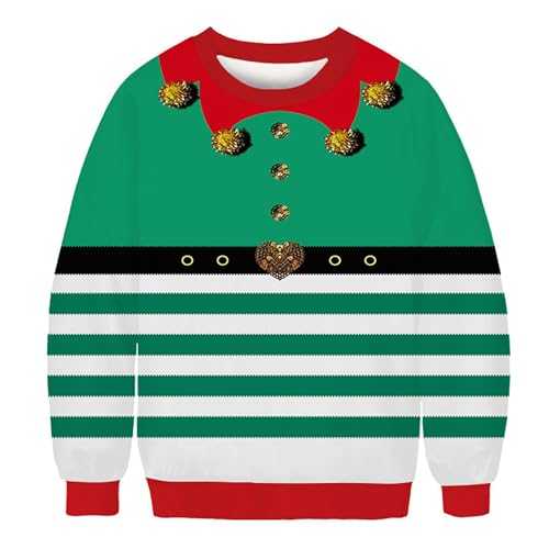 Unisex Ugly Christmas Jumper Men’s 3D Christmas Sweatshirt Christmas Jumpers for Women Long Sleeve Round Neck Novelty Xmas Funny Pullover T-Shirt Santa Hat Elf Sweater Sweatshirts