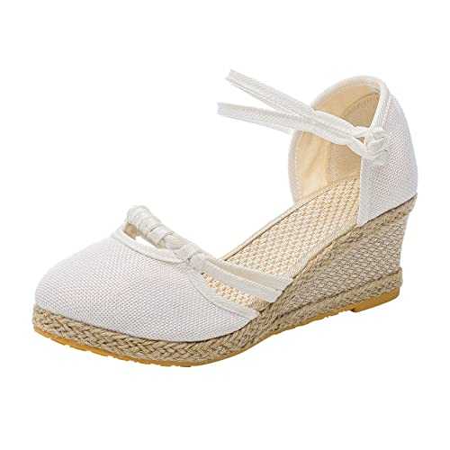 Sandals for Women Wedge Summer Holiday Ladies Embroidery Flower Sandals Peep Toe Flatform Shoes Beach T-Strap Ankle Strap Strappy Platform Dress Sandals