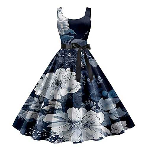 AMDOLE Party Dresses for Women UK Women Sleeveless Knee Length Retro A Line Flared Formal Prom Party Dress Maxi Dress