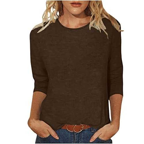 Womens Tunic Tops UK Casual 3/4 Sleeve Crewneck Shirts 2024 Summer Fashion Dragonfly Floral Print Blouse Dressy Comfy Lightweight T-Shirts Ladies Elegant Solid Color Tee Shirt