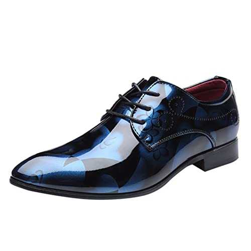 Men's Classical Lace-ups Leather Shoes Men Crystal Face Print Pointed Toe Casual Breathable Slip On Leather Low Rubber Sole for Men Dating Wedding Office
