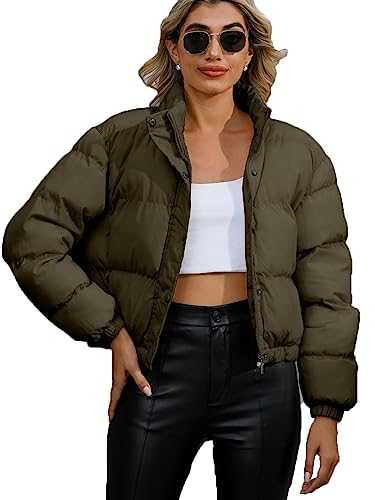 FHQueen Women's Winter Jackets Quilted Lightweight Varsity Coat Zip Up Fleece Down Cropped Bomber Outwear