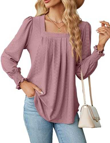 Womens Blouse Ruffle Long Sleeve Tops Casual Blouses for Women Square Neck T-Shirts Blouse Tunic Tops S-XXL