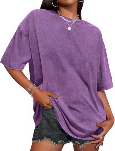 Oversized Tshirts for Women Short Sleeve Crew Neck Vintage Washed Basic Loose Casual Tees