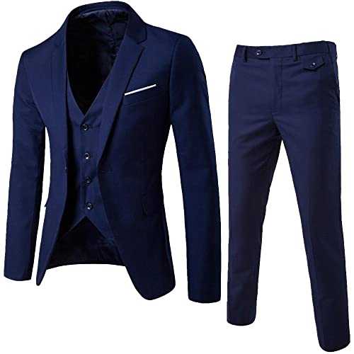 Men's Elegant 3 Piece Suit Slim Fit One Button Single Breasted Business Wedding Party Blazer Jacket Vest Pants Set