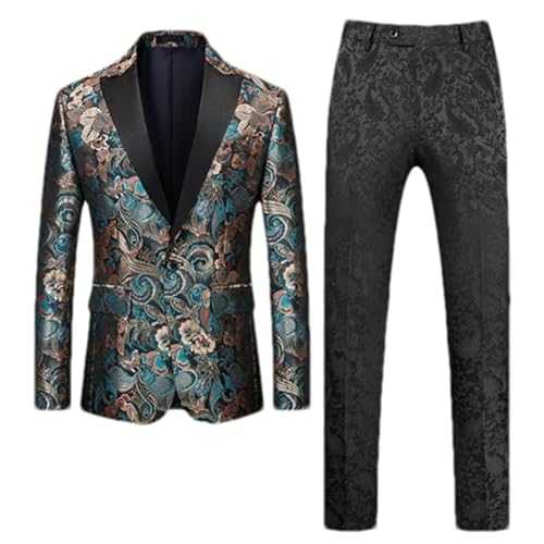 (Jacket + Pants) Classic Men Business Banquet Printed Suit 2 Piece Men's Wedding Party Tuxedo Dress Set