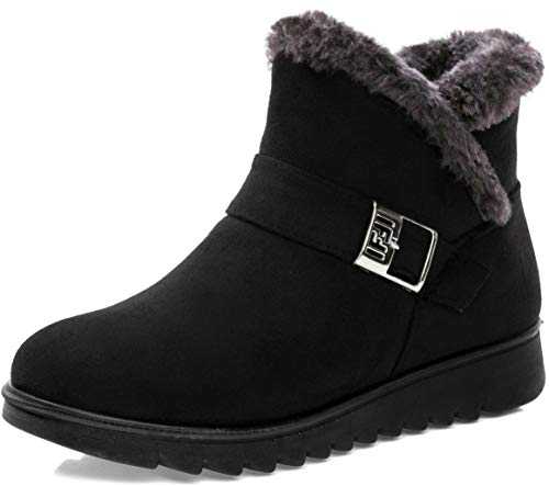 Womens Winter Warm Boots Shoes Ladies Slip On Ankle Snow Boots Non Slip Fur Lined Walking Boots For Women UK Size 2.5-7.5