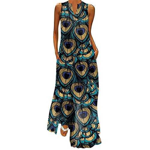 Womens Casual Summer Dresses Women Casual V Plus Dress Sleeveless Size Daily Print Maxi Neck Vintage Women's Dress Summer Loose Elegant Long Sleeveless Split Beach Floral Women's Beach
