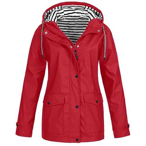 Keepink Waterproof Jackets Women Longline Rain Coat Lightweight Zip Up Fall Winter Raincoat Windbreaker with Hood & Pocket Outdoor Sportswear Plus Size Coat 8/22 UK Sale Clearance