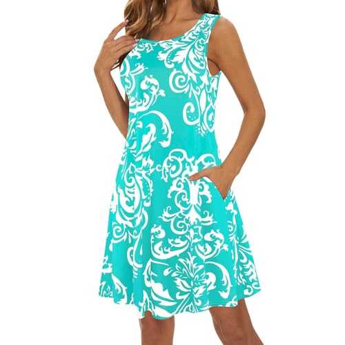 AMDOLE Women's Summer Dresses Spring Summer Loose Casual Round Neck Camisole Sleeveless Vest Pocket Dress Swimsuit Beach Cover Up Dresses for Women UK Elegant