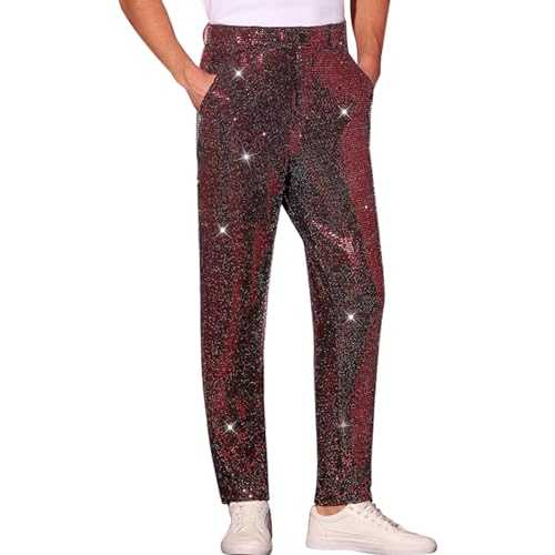 Mens Disco Trousers Night Club Metallic Shiny Suit Pants Straight Leg Trousers Performance Pants Smart Trousers Dress Pants Formal Trousers Jogger Sweatpants Disco Party Elastic Trousers