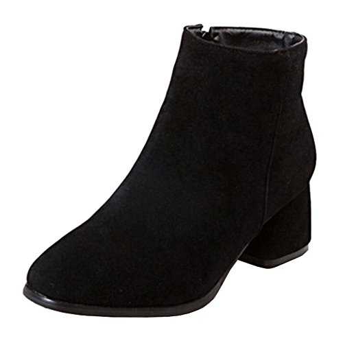 Smilice Women Fashion Large Size & Small Size Ankle Booties Block Heel Zip Boots