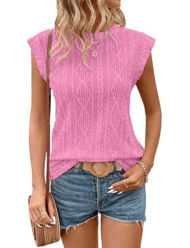 Gemulate Short Sleeve Tops Round Neck Blouses Tees for Women Ladies Eyelet Top Casual Summer Tshirts S-XXL
