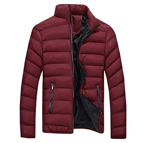 Jackets For Men UK Winter Warm Full Zipper Coats Solid Color Thick Quilted Puffer Padded Jacket With Pocket Fashion Stand Collar Windproof Business Outwear Tops