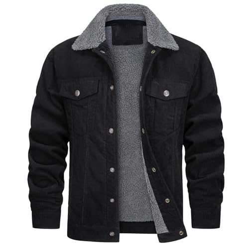 RLEHJN Bomber Jacket Men UK Sale Clearance Military Fleece Jacket Mens Winter Coat Fleece Lined Thick Trucker Jackets Lapel Collar Combat Casual Cargo Jacket Warm Outerwear with Pockets