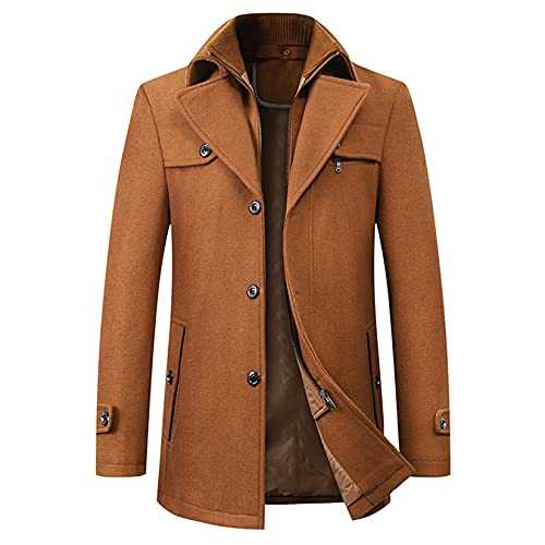 DOSLAVIDA Men's Winter Wool Blend Pea Coat Single Breasted Military Peacoat Slim Fit Woolen Jacket With Detachable Scarf, C-khaki, X-Large