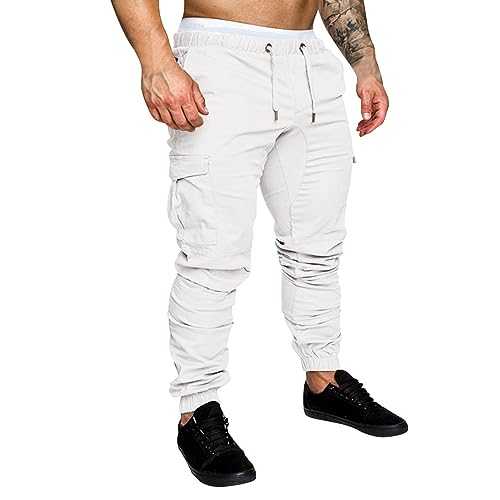 Cargo Trousers Stretch Mens UK - Slim Fit Work Trousers Jogging Bottoms Comfortable Lightweight Drawstring Pants Skinny Tracksuit Bottoms Black Cargo Combat Trousers Casual Trousers