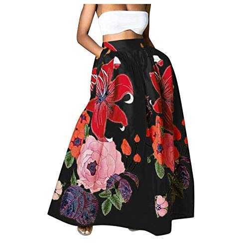 Womens Summer Dress Women Floral Print Maxi Skirt High Waist Pocket Beach Long Skirt Vacation Outfits for Women Beachwear for Fashion Casual Maxi Dress