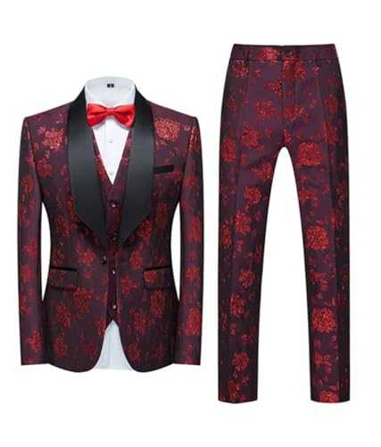 Men's Jacquard Suit 3 Piece Fashion Slim Fit Blazer Jacket Trousers Vest Slim Business Suit Spring and Autumn Men Sets