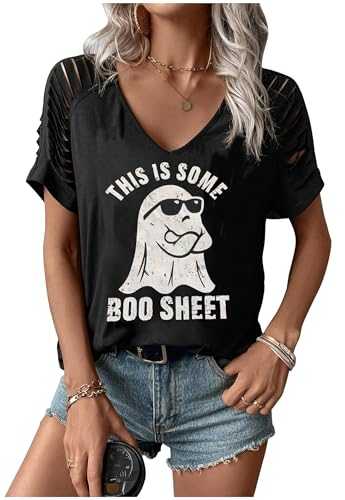 Halloween T Shirts for Women Fall Graphic Gifts Tees Shirts Trendy Cut Out Tshirts Ghost Shirt Witch Tees Tops Outfits