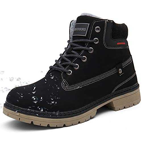 Eagsouni Snow Boots Womens Mens Winter Flat Ankle Boots Warm Fur Lined Fashion Leather Shoes Casual Lace Up Outdoor Trainer Urban
