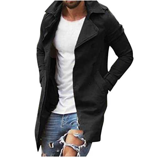 HAOLEI Trench Coat Men UK Sale Clearance Winter Jackets for Men Mid Length Trench Coat Windbreaker Jacket Lapel Collar Overcoat Button Down Business Jacket Outdoor Windproof Outwear