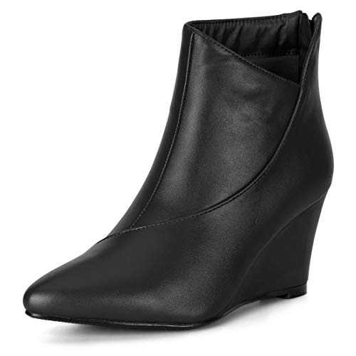 Allegra K Women's Pointed Toe Zipper Wedge Heel Ankle Booties
