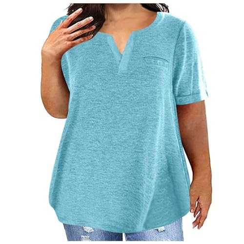 Blouses Tops for Women Cut V Neck Short Sleeve Shirt Solid Color Oversized Tshirts Casual Loose Comfy Blouses