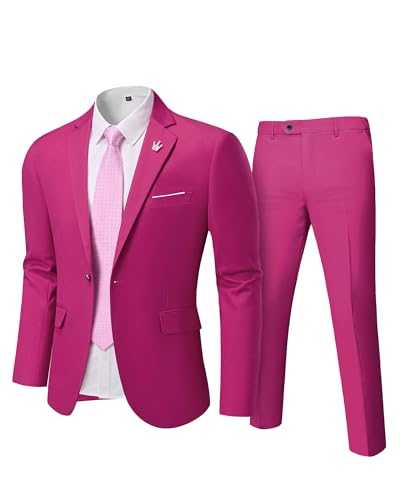 MY'S Men's 2 Piece Slim Fit Suit, One Button Jacket Pants Set with Tie