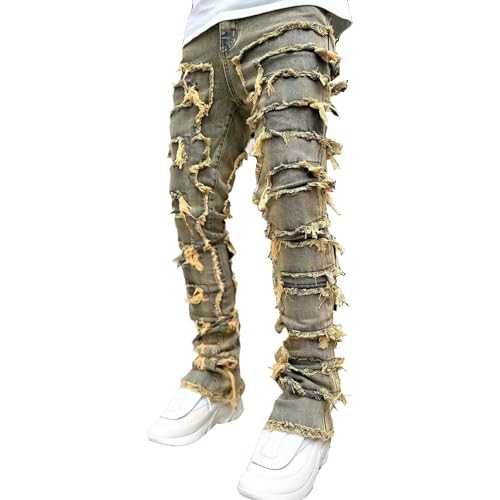 COOLMONAR Men's Ripped Distressed Destroyed Slim Fit Straight Leg Denim Jeans