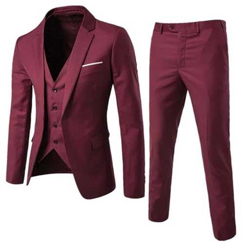 Men's Burgundy 3-Piece Slim fit Suit, Men's Maroon Formal Wedding Suit, Tailored Wine red Dress Suit for Men, Men's Elegant Business Suit, deep red Prom Suit with Waistcoat, Men's Classic Groom Suit