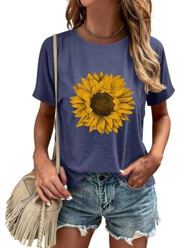 ORANDESIGNE Womens Flower Print T Shirt Graphic Short Sleeve Tees Crewneck Casual Shirts Summer Loose Fit Tops