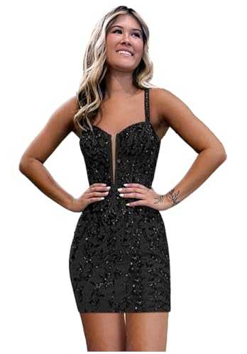 Sparkly Sequin Homecoming Dresses for Teens 2023 Spaghetti Strap Short Prom Dress RO060