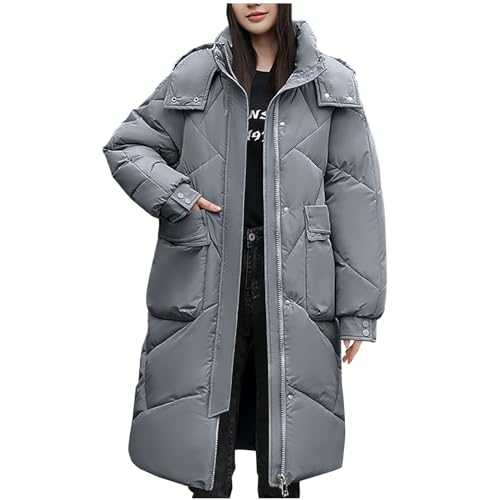 Long Puffer Coats for Women Warm Quilted Jacket Cotton Padded Jackets Ladies Winter Coat Maxi Length Puffer Jacket Waterproof Down Jacket Outdoor Hiking Outerwear Fleece Thicken Outwear with Hood