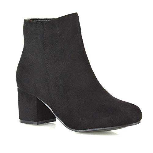 Womens Ankle Boots Block Low Heel Ladies Zip Casual Formal Booties Shoes Size